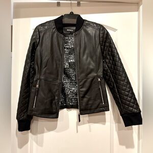 Like new DKNY black leather jacket- size XS